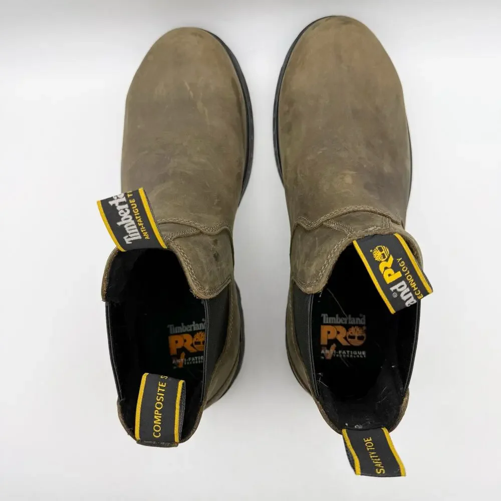 Timberland Pro Mens Nashoba Work Boots 7.5 Brown WP EH Comp Toe Pull-On EUC